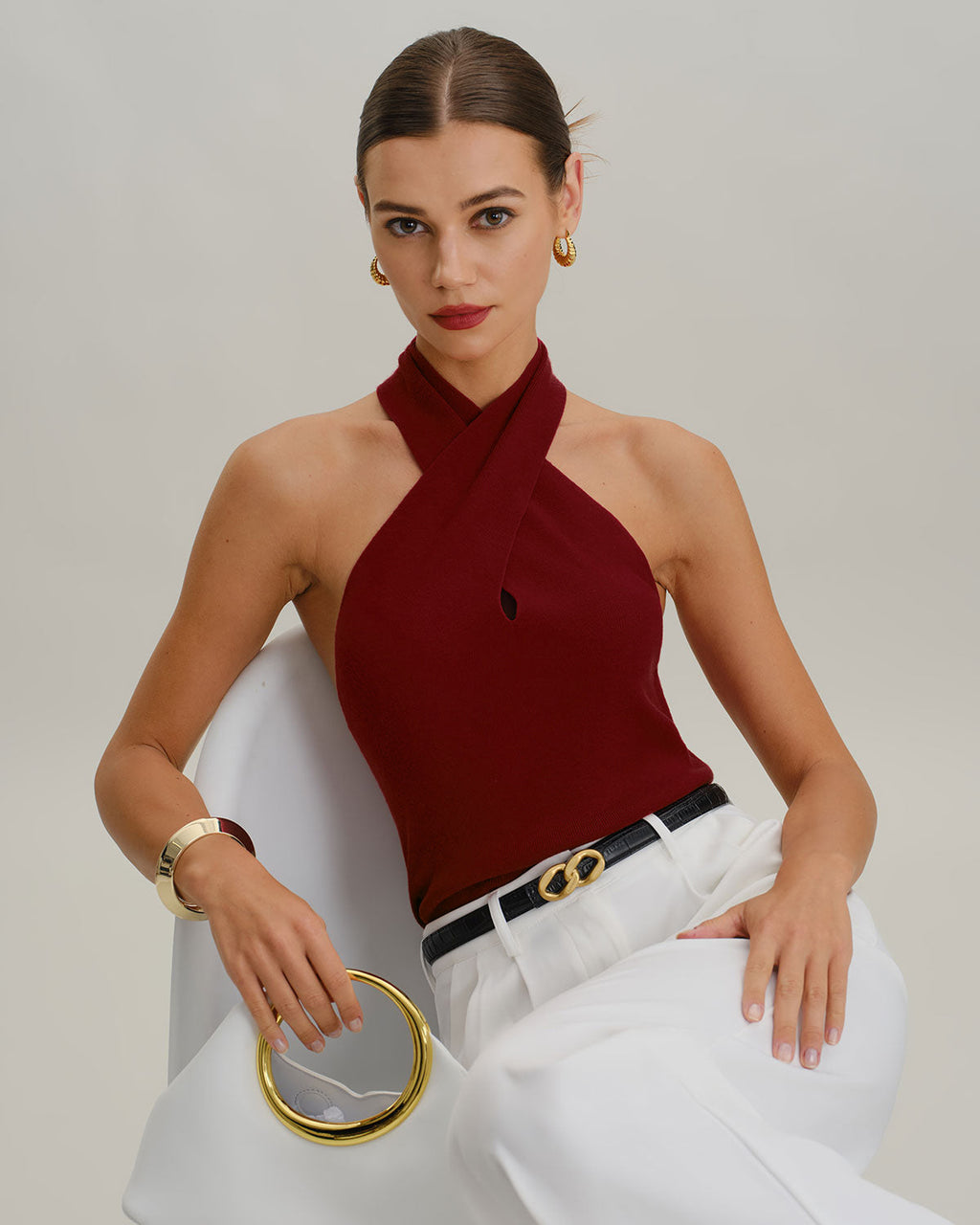 Chaleco halter de punto rojo