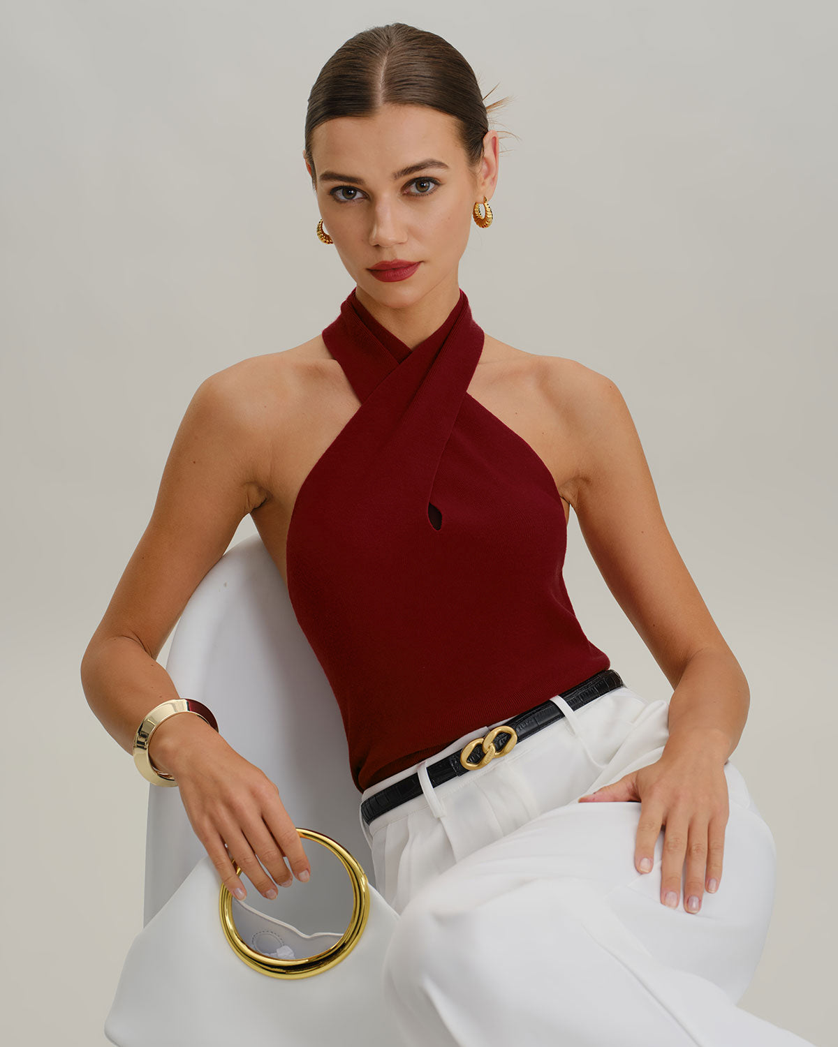 Chaleco halter de punto rojo