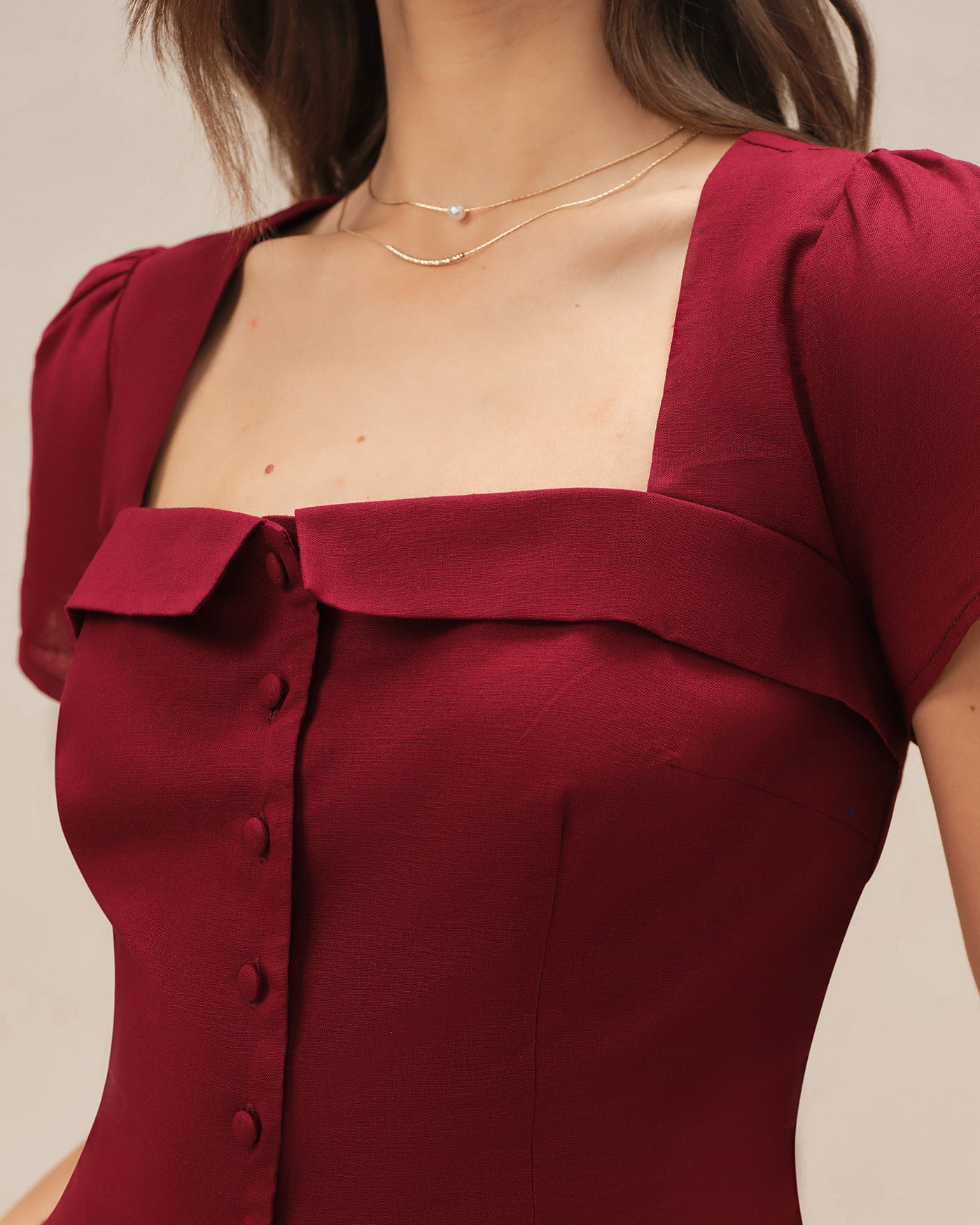 Red Square Neck X Cross Tie Blouse