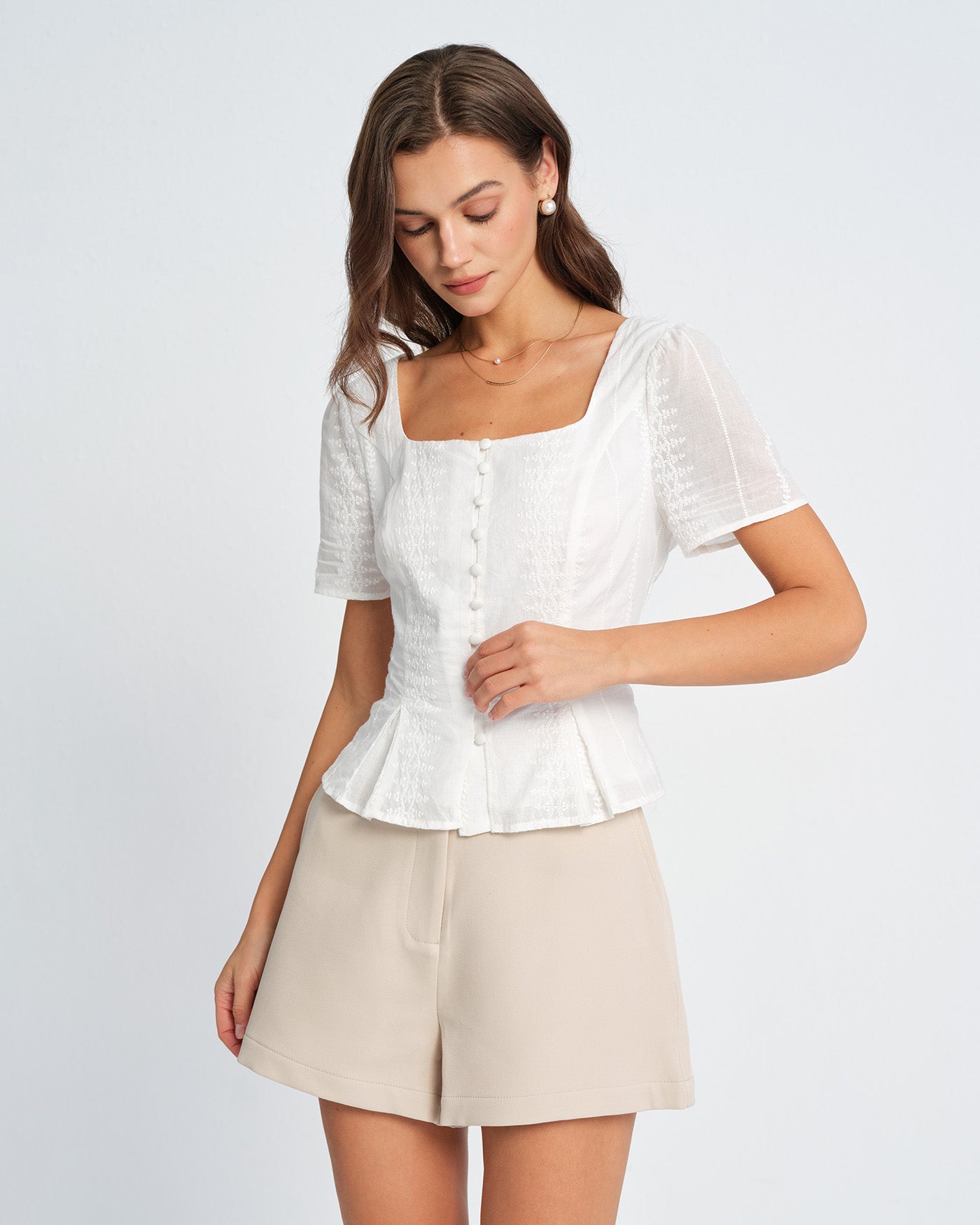 Blusa Blanca Texturizada con Flores