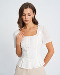 Blusa Blanca Texturizada con Flores