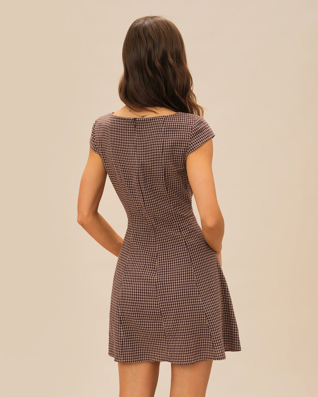Minivestido Escote Cuadrado Estampado Marrón