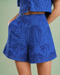 Shorts de algodón con bordado azul