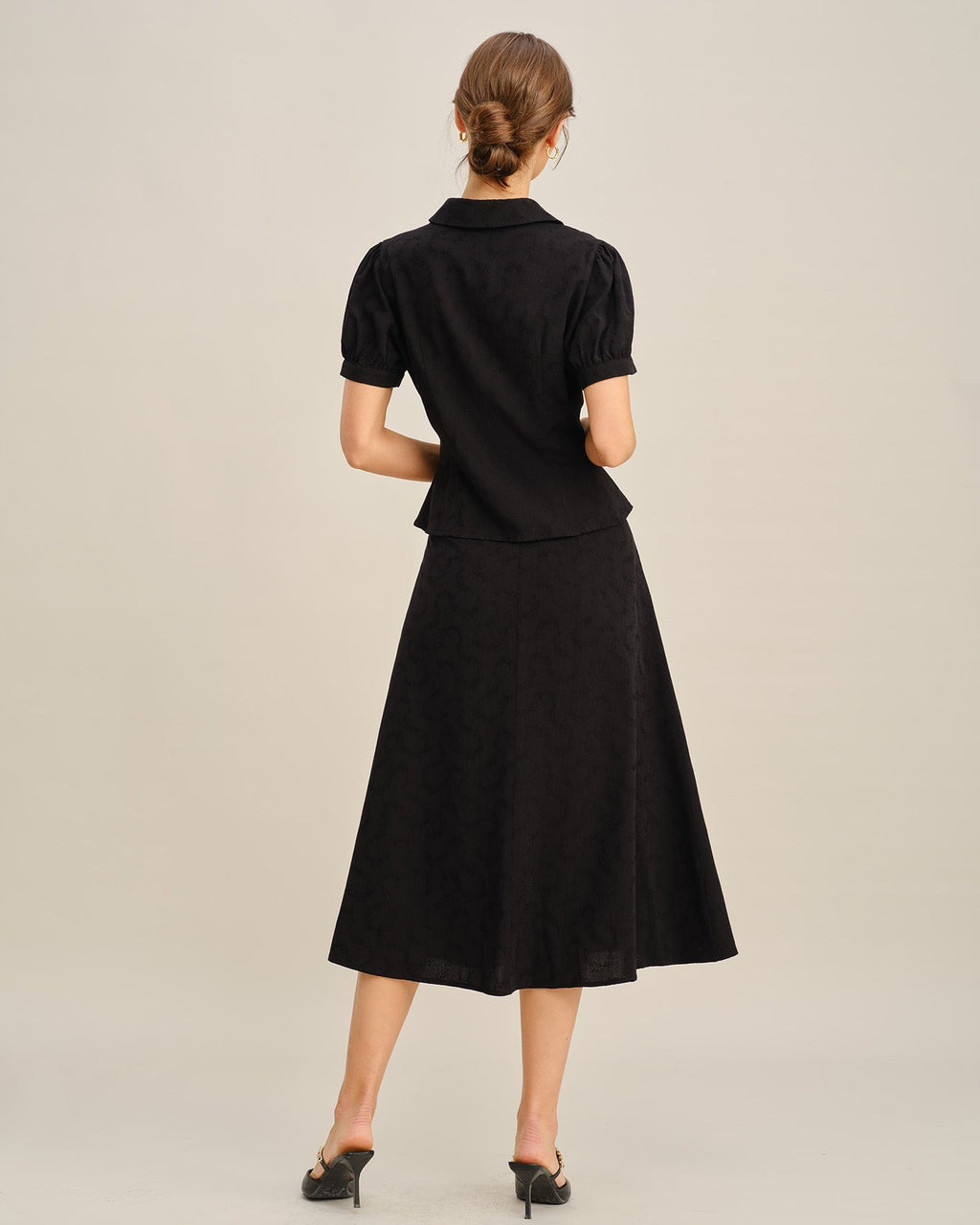 Falda midi negra bordada