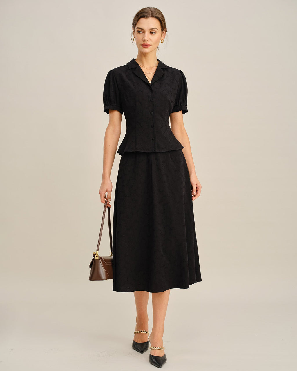 Falda midi negra bordada
