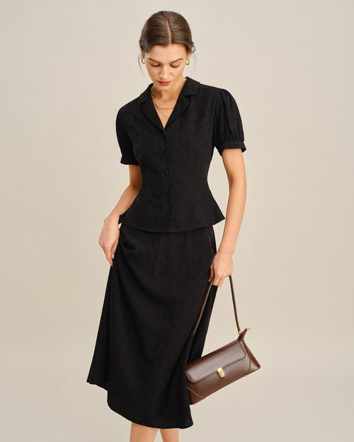 Falda midi negra bordada