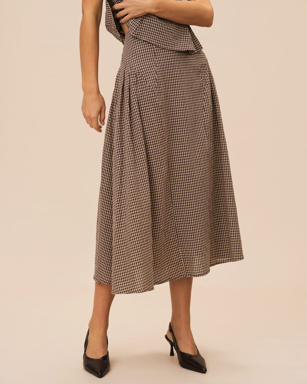 Falda midi de cuadros marrones