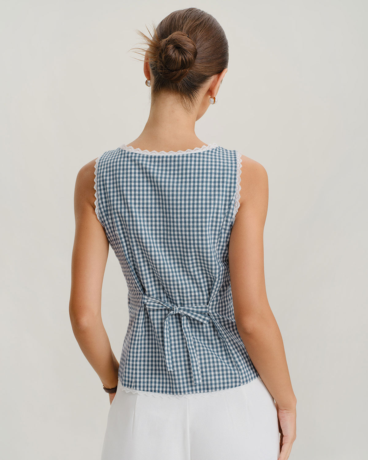 Blue Plaid Sleeveless Tank Top