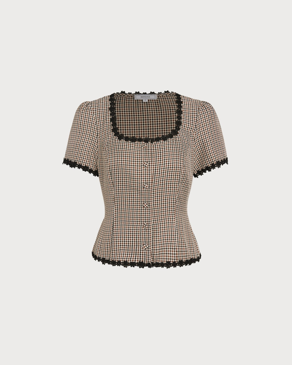 Blusa cuadrada a cuadros color café
