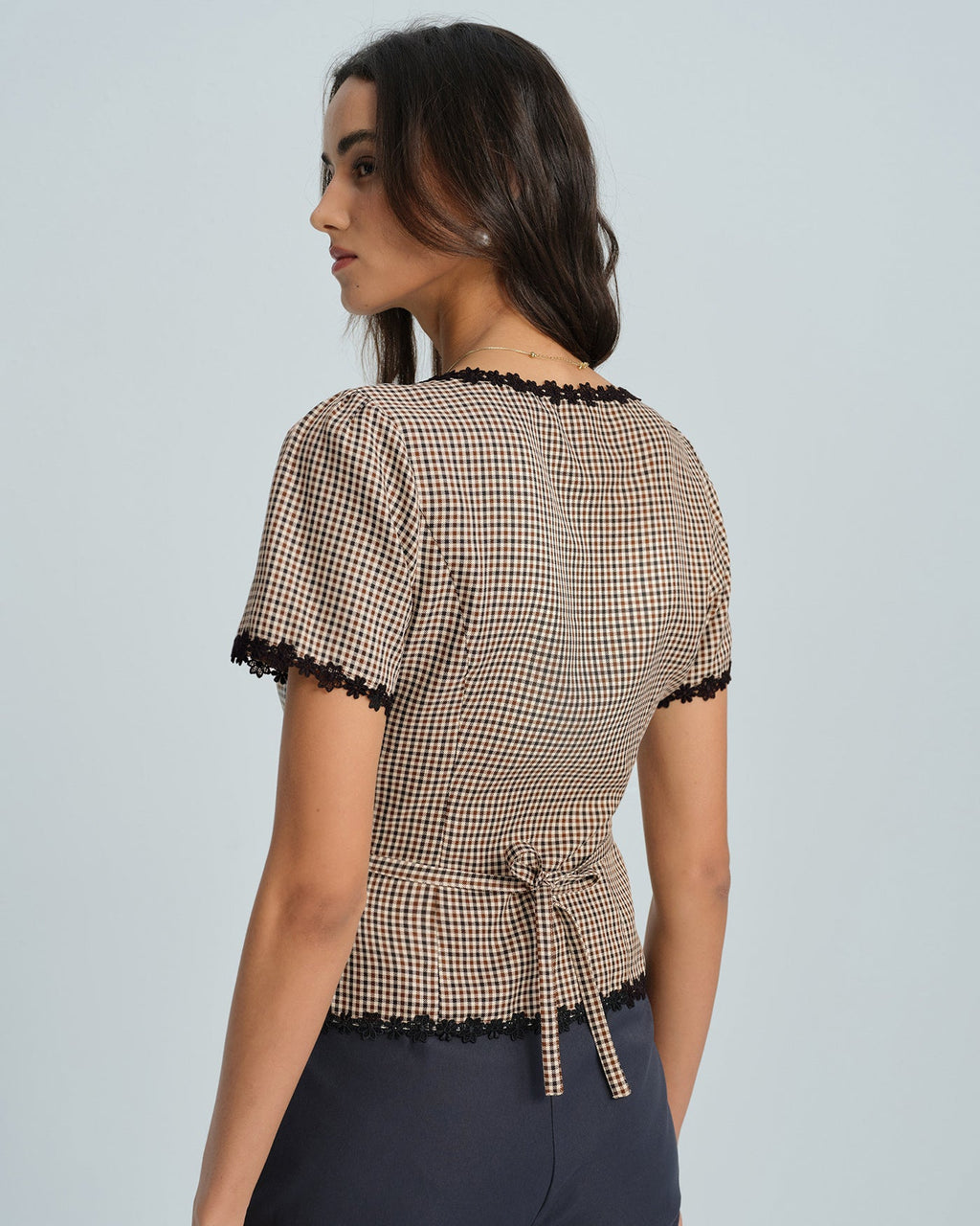 Blusa cuadrada a cuadros color café