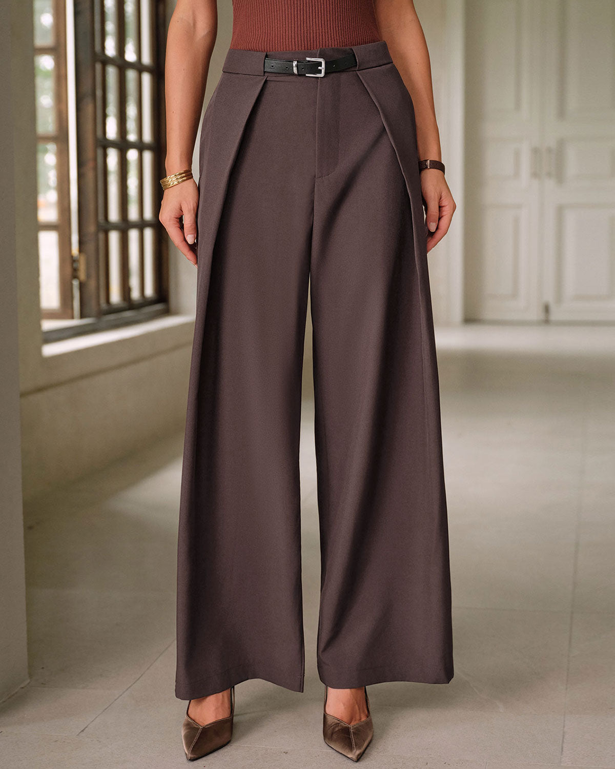 Coffee Natural Waisted Pocket Casual Pants