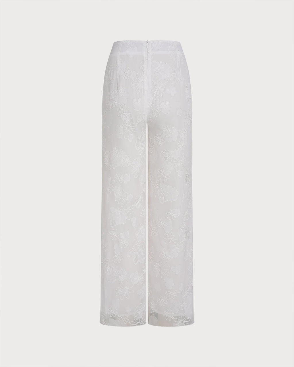 Pantalones Blancos Texturizados con Cintura Elástica y Estampado Floral