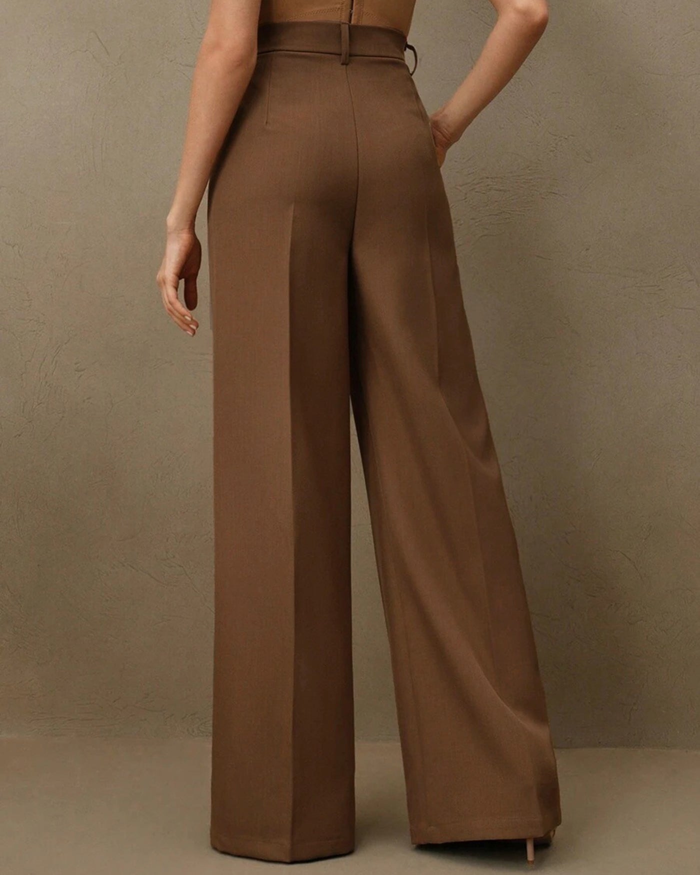 Pantalones Rectos de Talle Natural en Color Caramelo