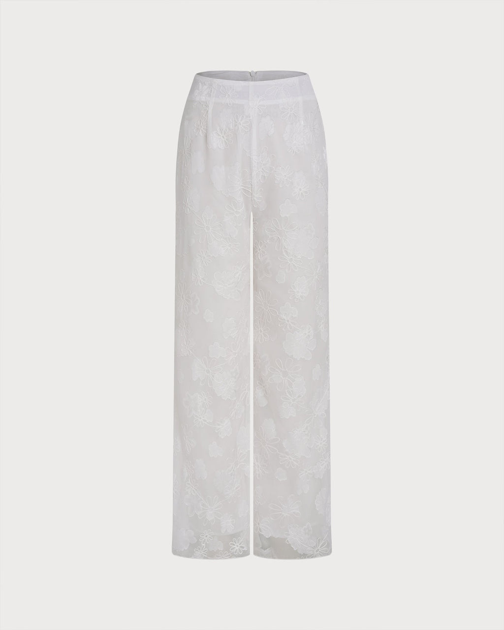 Pantalones Blancos Texturizados con Cintura Elástica y Estampado Floral