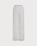 Pantalones Blancos Texturizados con Cintura Elástica y Estampado Floral