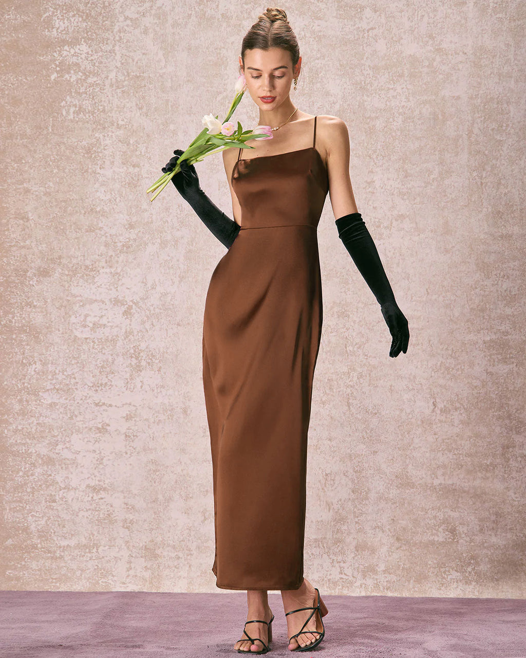 Coffee Satin Slip Maxi Dress