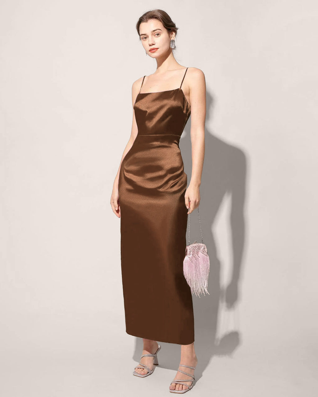 Coffee Satin Slip Maxi Dress