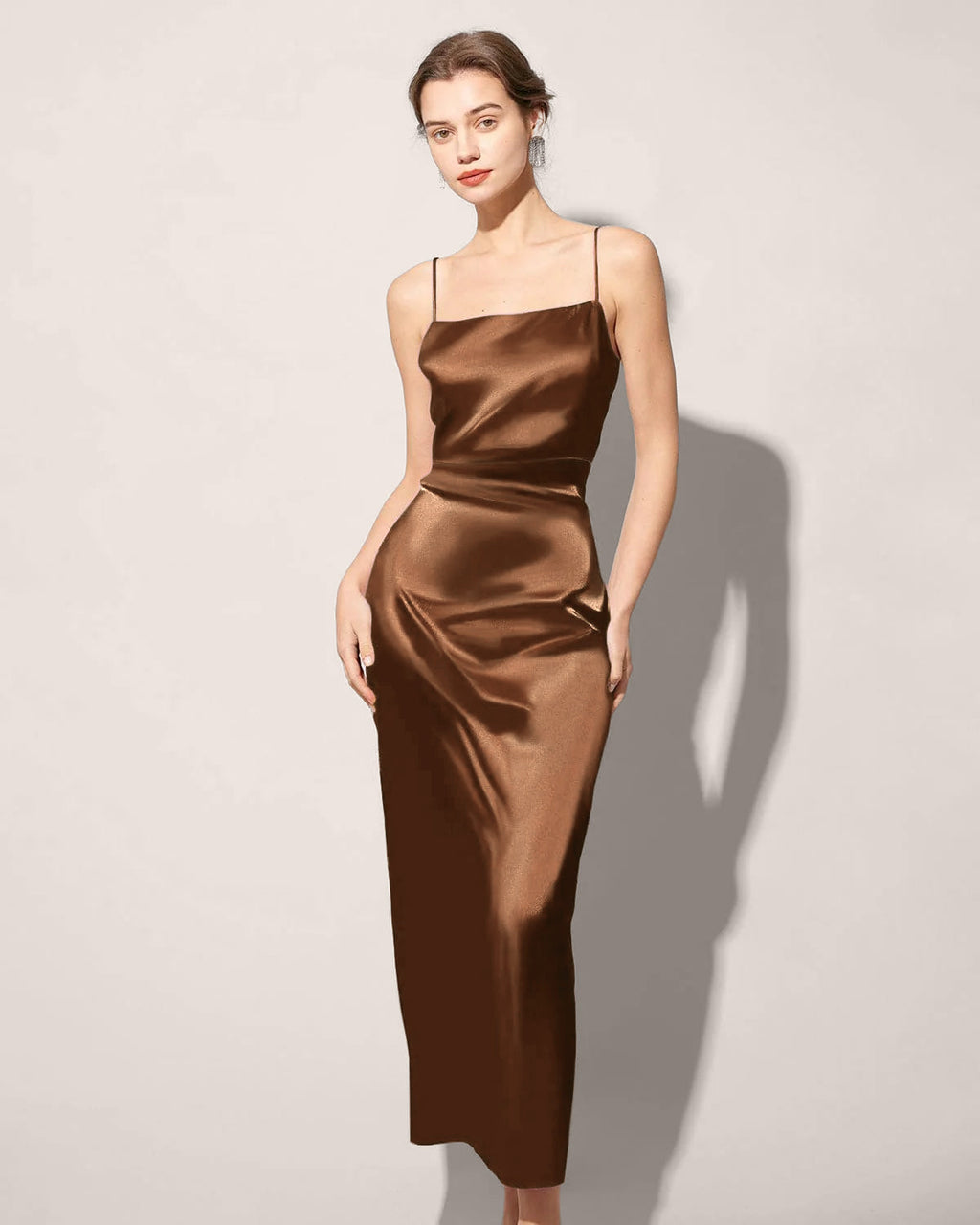 Coffee Satin Slip Maxi Dress