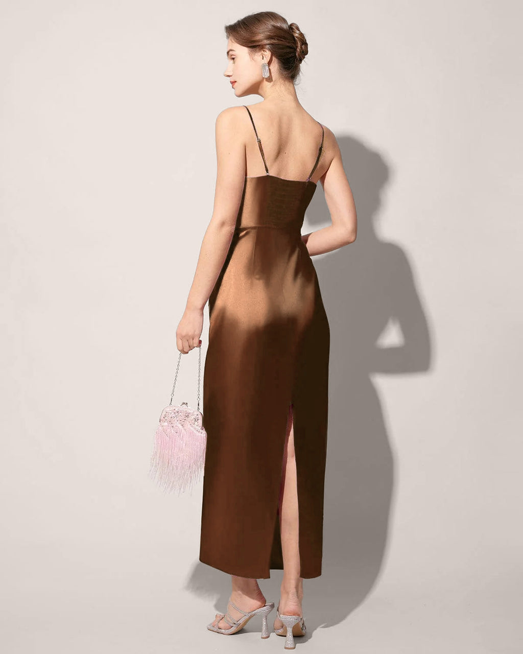 Coffee Satin Slip Maxi Dress