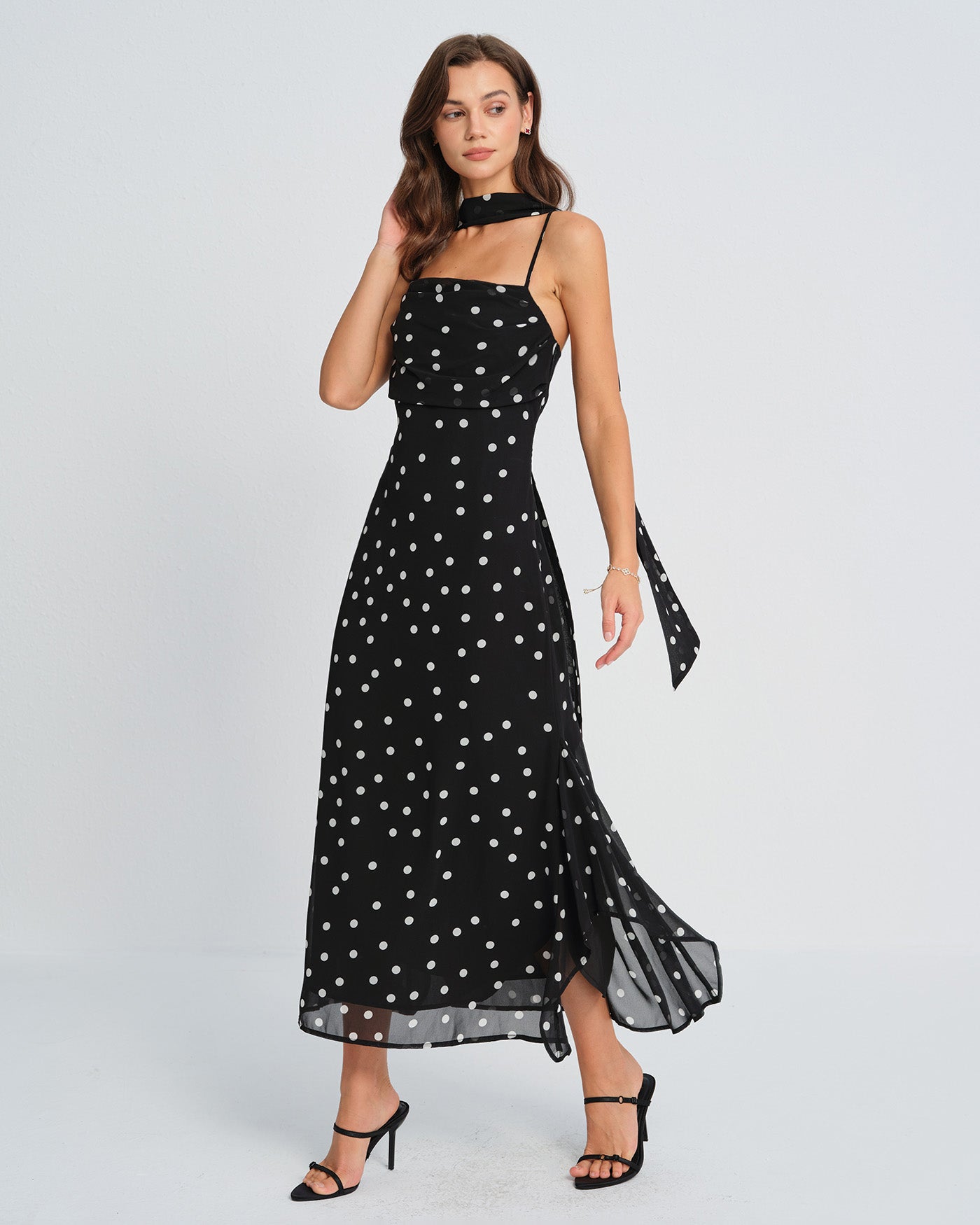 Black Polka Dot Slip Maxi Dress
