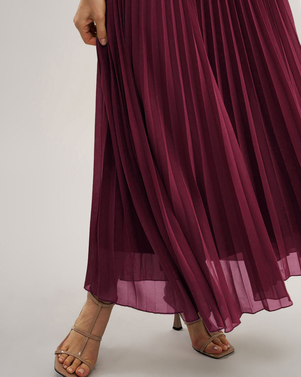 Vestido largo de fiesta escote corazón fluido rojo vino
