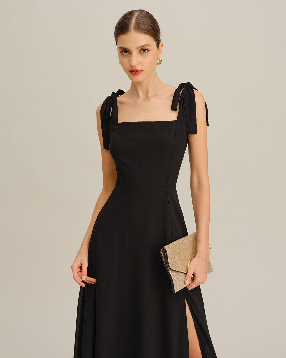 Black Chiffon Tie Strap Maxi Dress