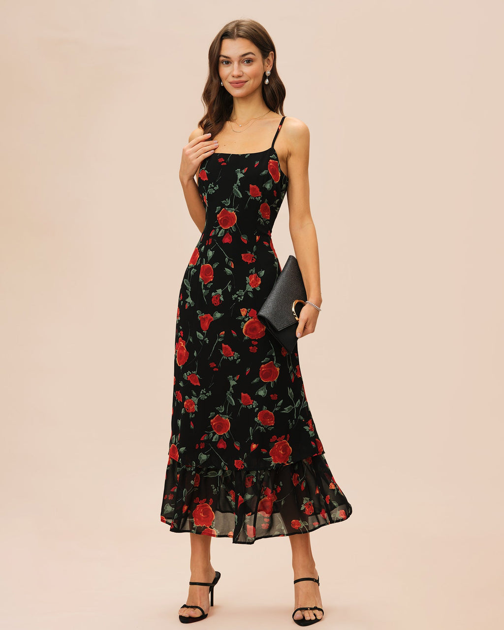 Black Floral Slip Chiffon Maxi Dress