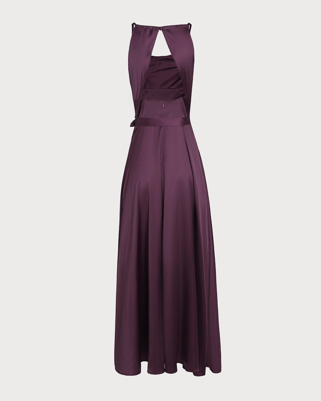 Vestido maxi de satén con cuello vuelto morado