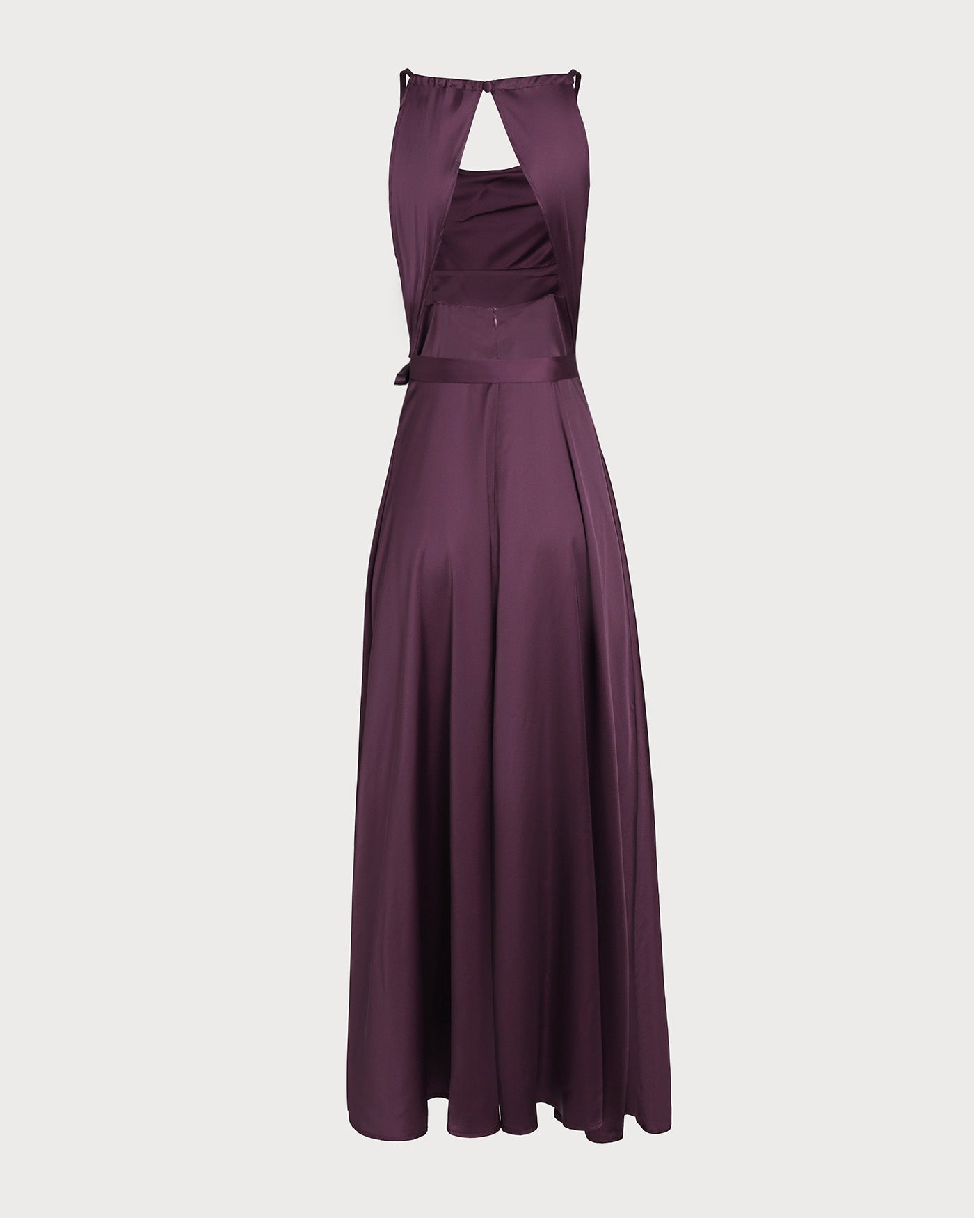 Vestido maxi de satén con cuello vuelto morado