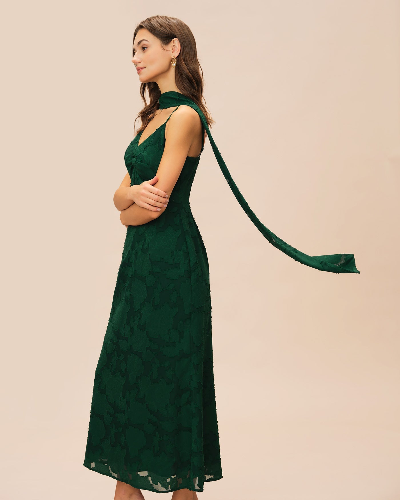 Green Jacquard Slip Maxi Dress