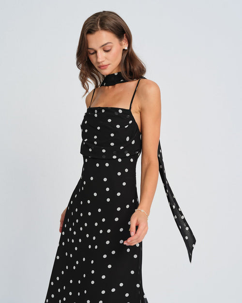 Vestido maxi lencero de lunares negros