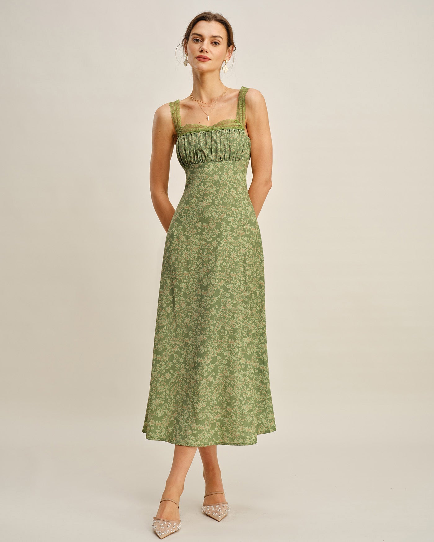 Green Floral Lace Maxi Dress