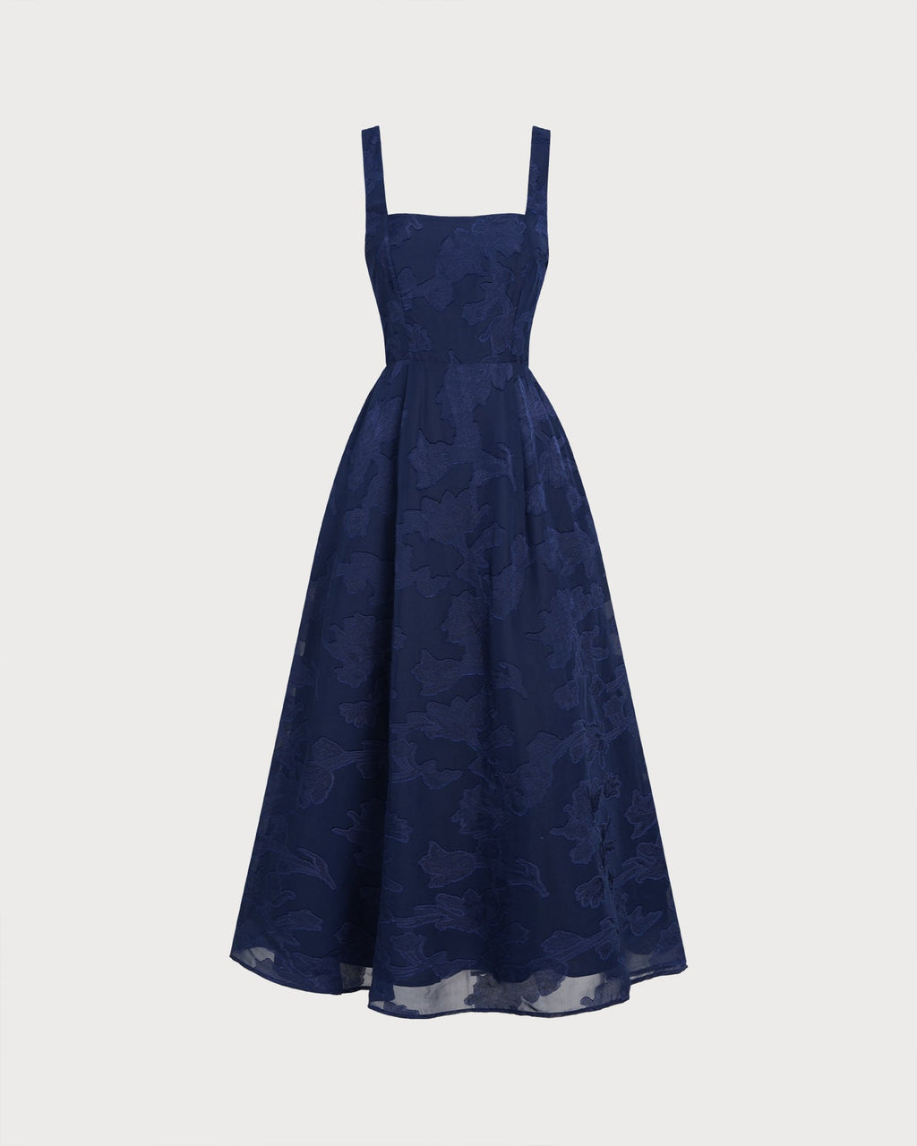 Vestido maxi de jacquard azul marino con tirantes