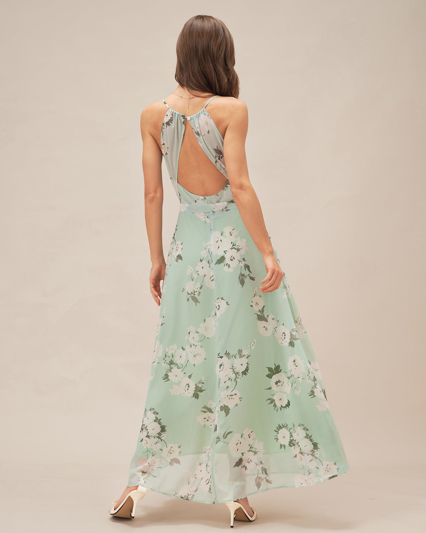 Green Cowl Neck Floral Maxi Dress