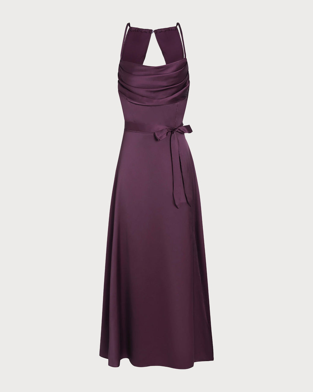 Vestido maxi de satén con cuello vuelto morado