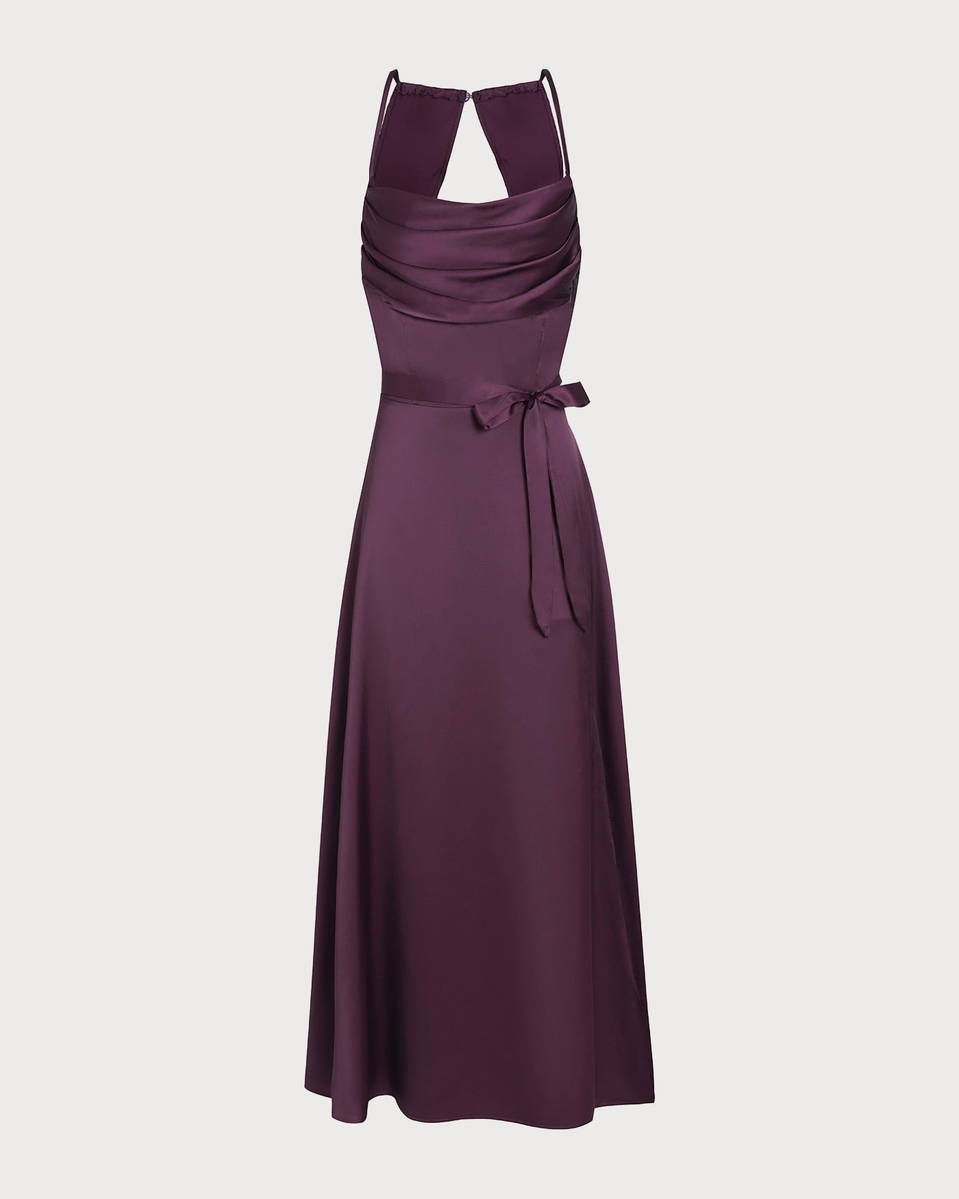 Vestido maxi de satén con cuello vuelto morado