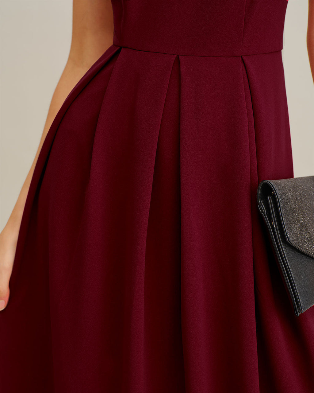 Vestido largo plisado lencero color rojo vino