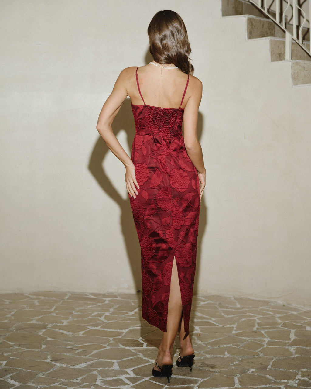 Red Jacquard Maxi Dress