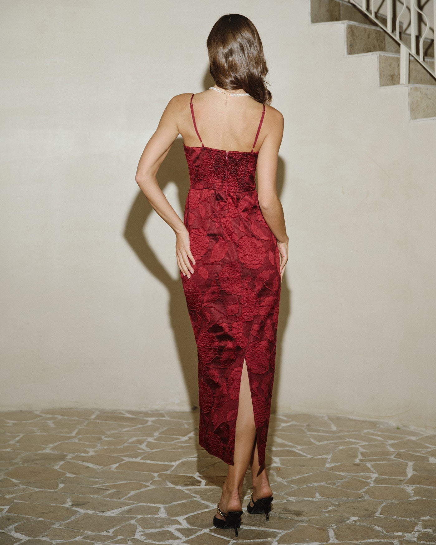 Red Jacquard Maxi Dress