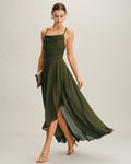 Maxivestido lencero de chifón verde corte en A