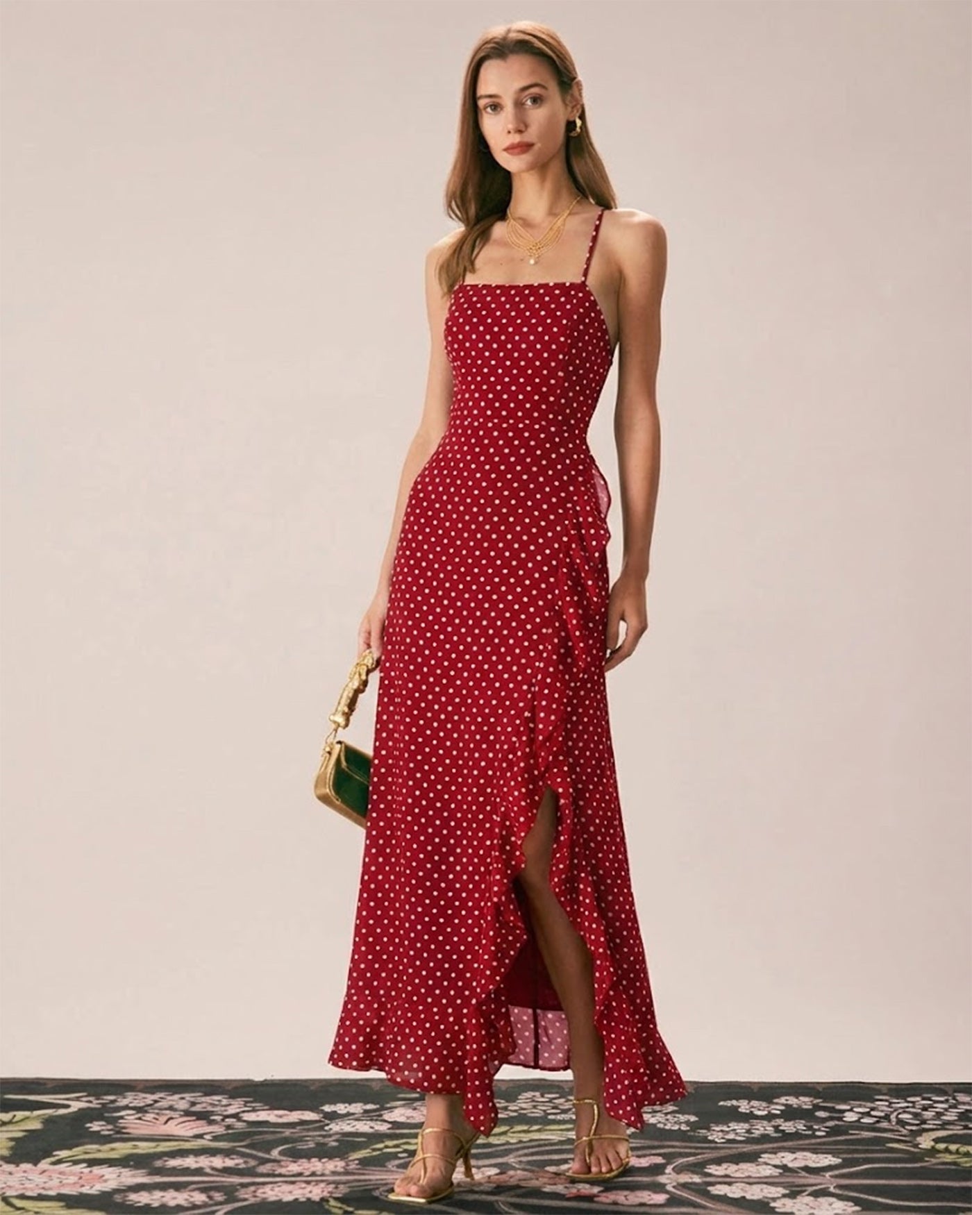 Red Polka Dot Slip Maxi Dress