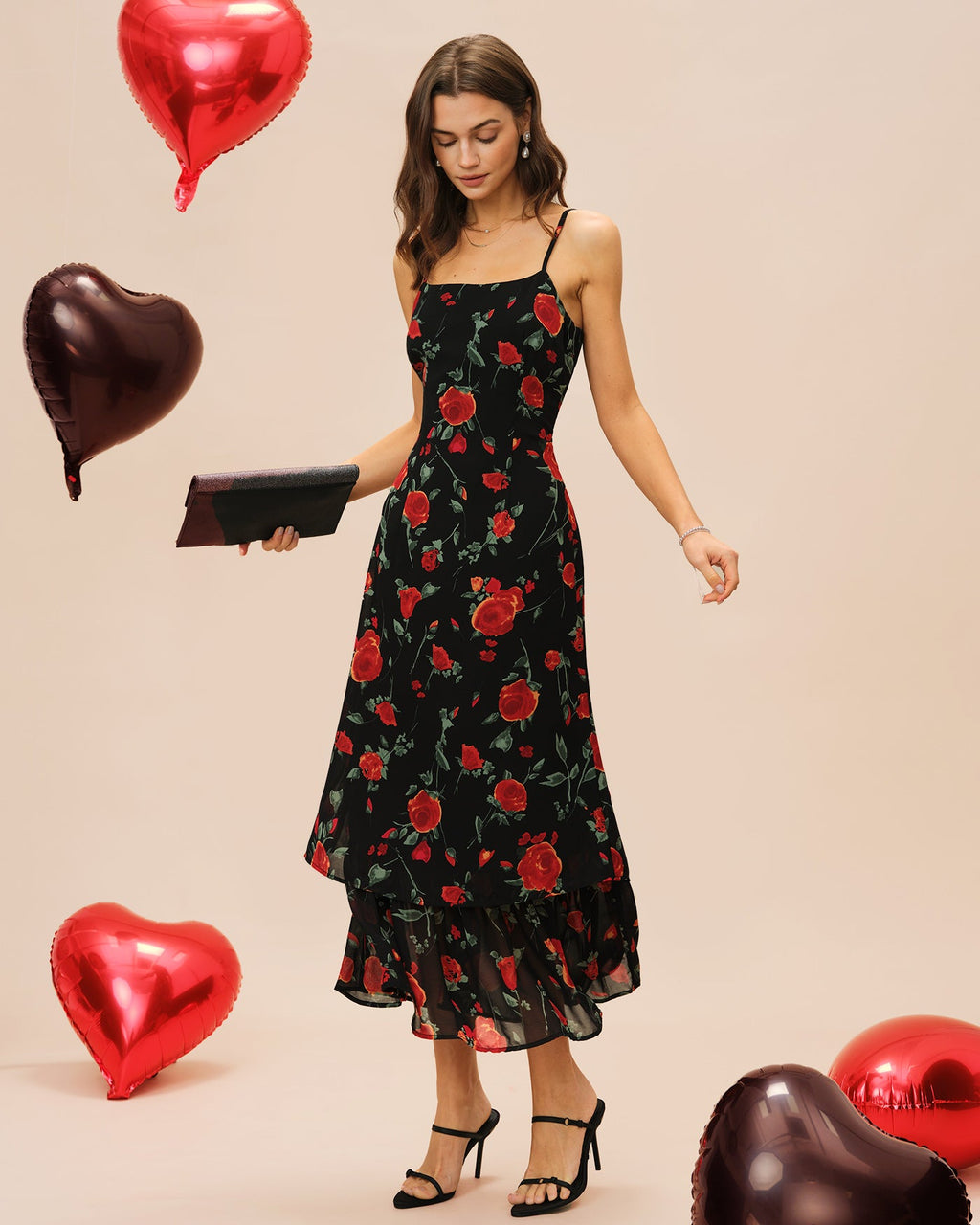 Black Floral Slip Chiffon Maxi Dress