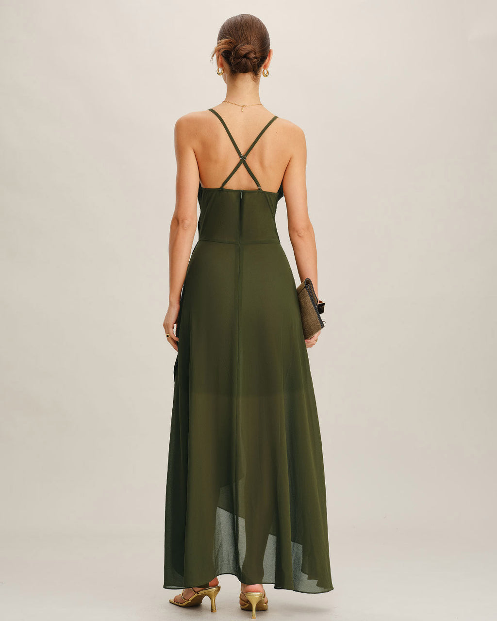 Maxivestido lencero de chifón verde corte en A