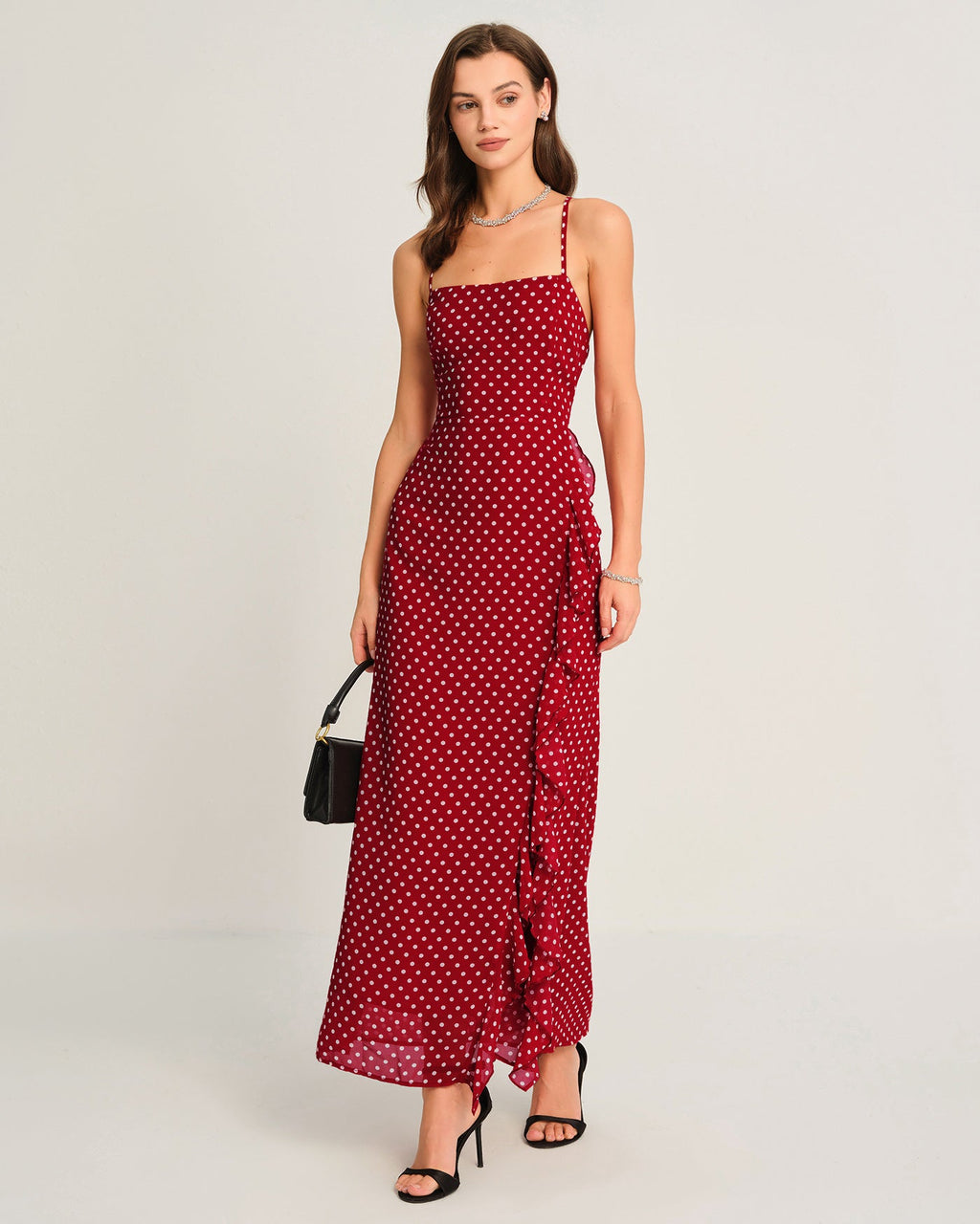 Red Polka Dot Slip Maxi Dress