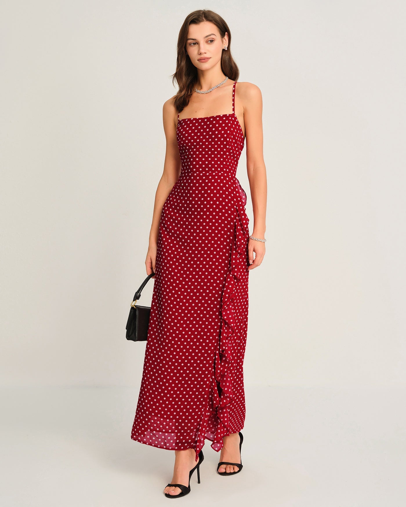 Red Polka Dot Slip Maxi Dress