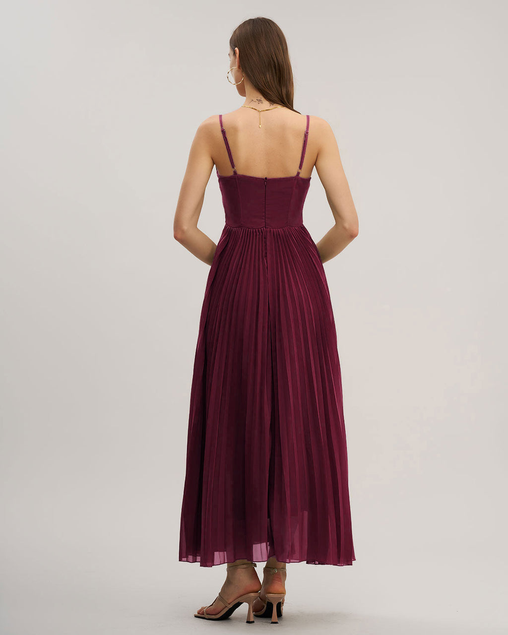 Vestido largo de fiesta escote corazón fluido rojo vino