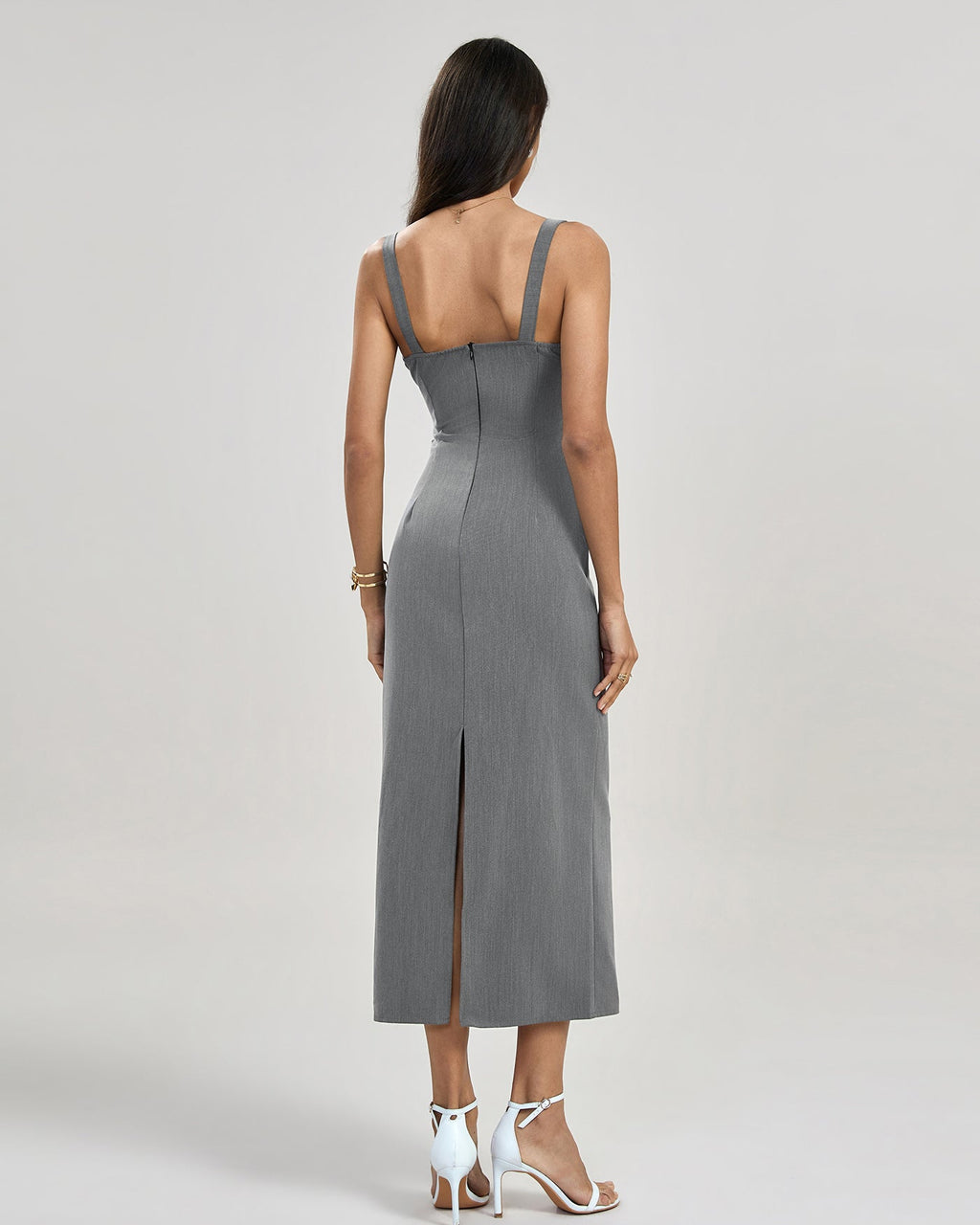 Grey Pleated Slip Maxi Dress