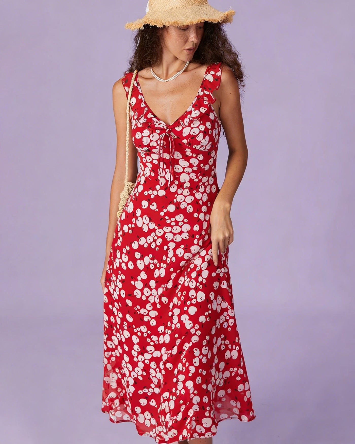 Red Floral Sleeveless Maxi Dress