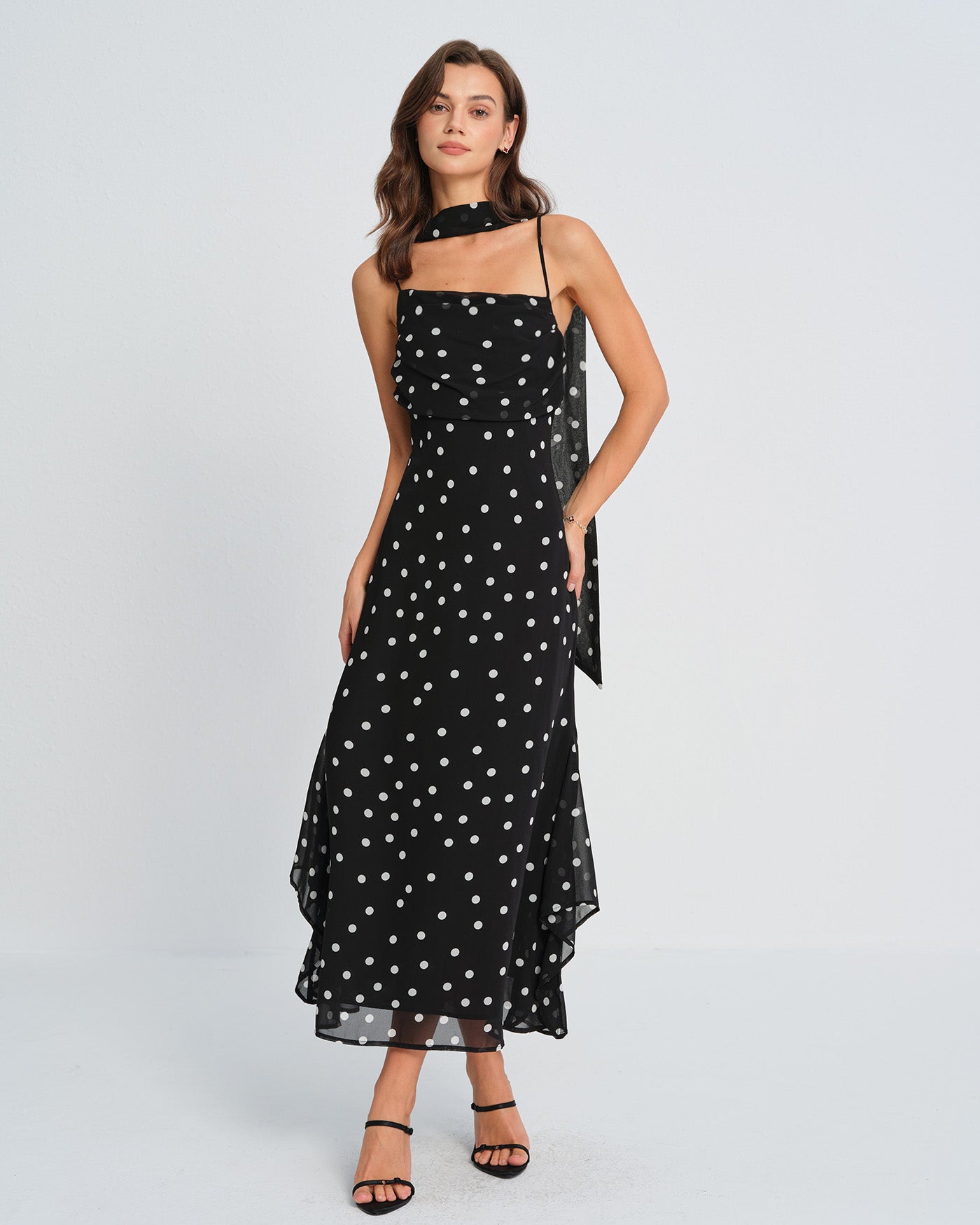 Black Polka Dot Slip Maxi Dress