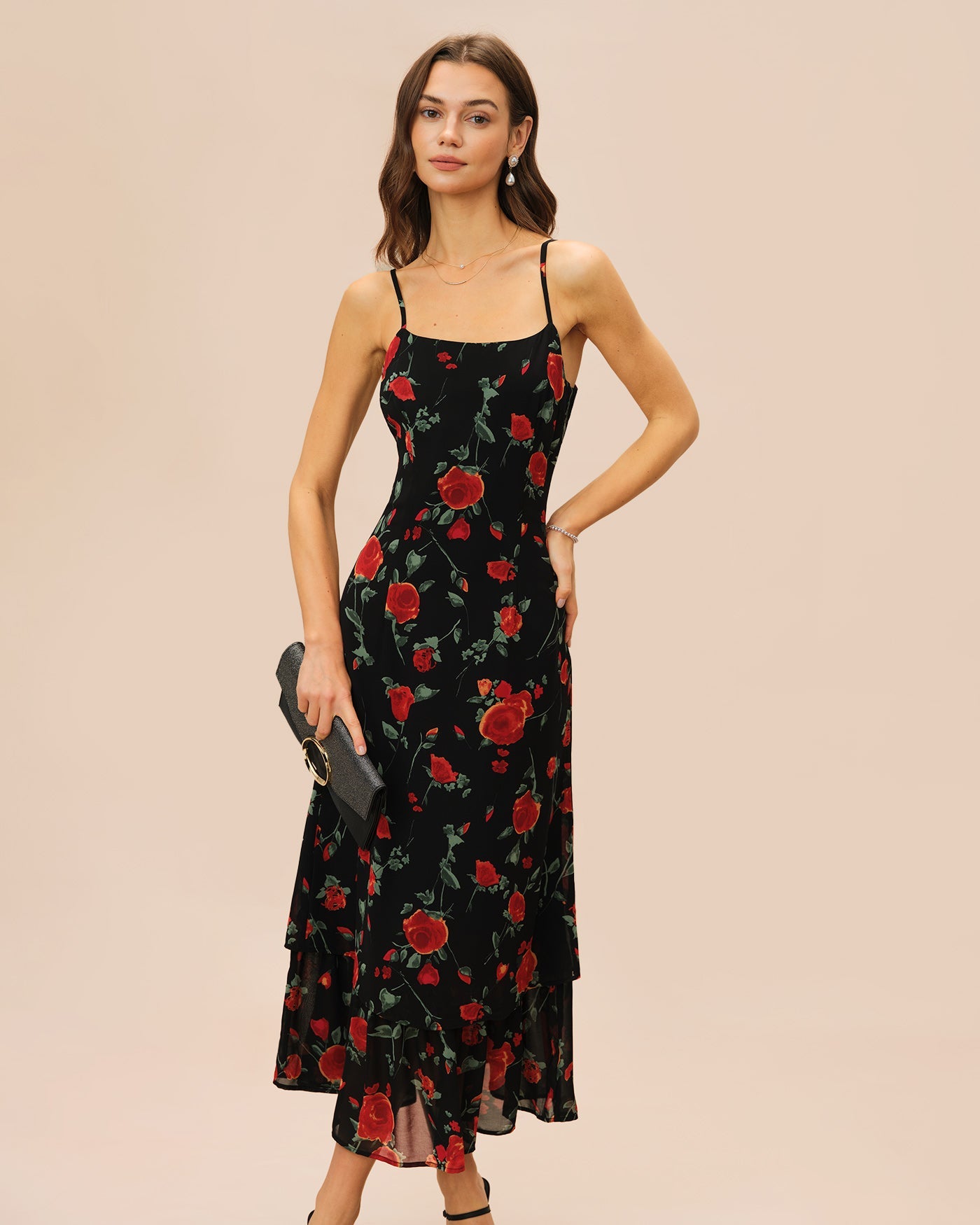 Black Floral Slip Chiffon Maxi Dress